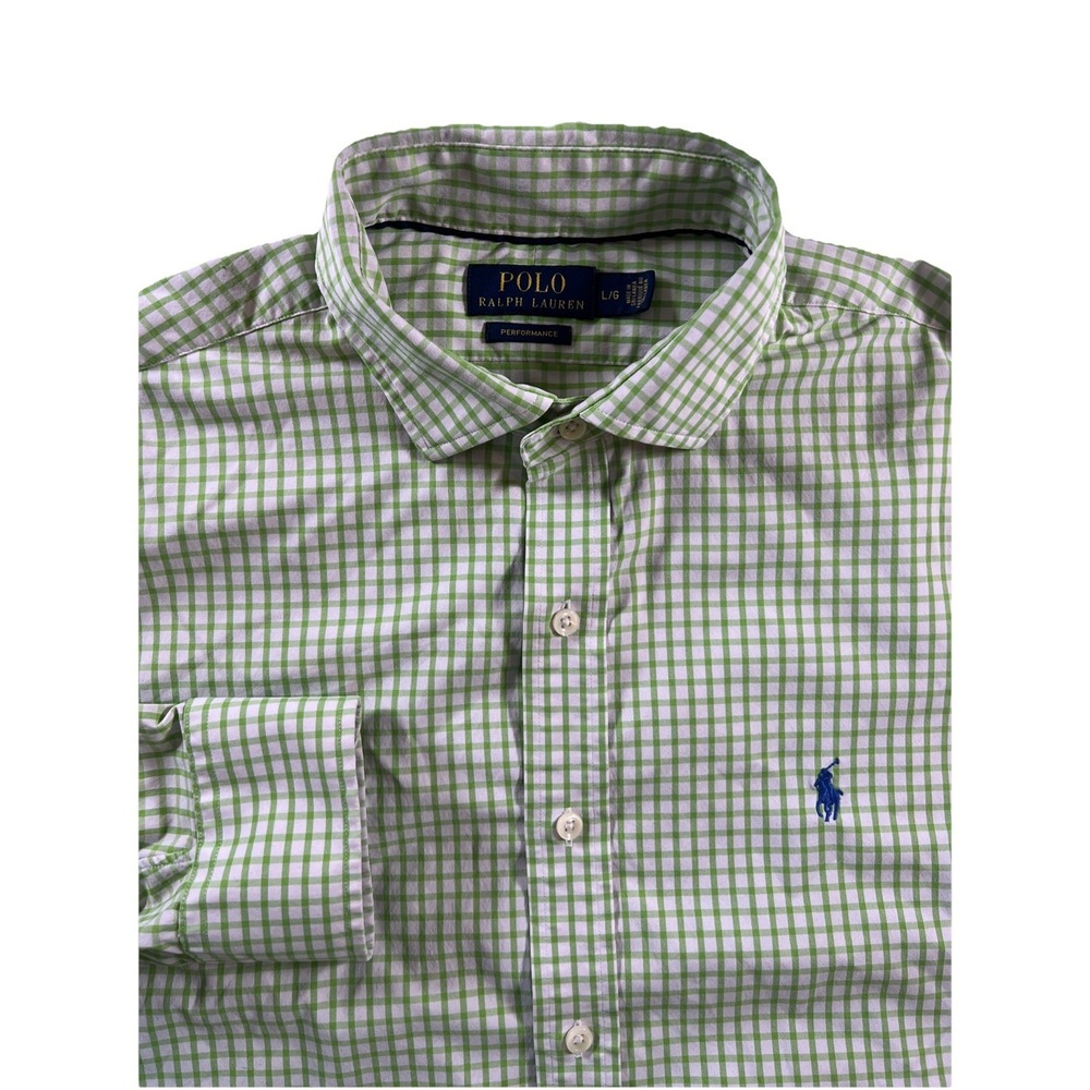 Polo Ralph Lauren Performance Long Sleeve Button Down Men's L Green Window Pane